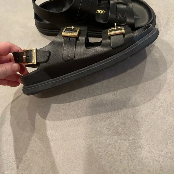 Birkenstock / Cannes Black Leather Sandals Size W 39 uS 8 Narrow NEW No Box - Picture 6 of 10